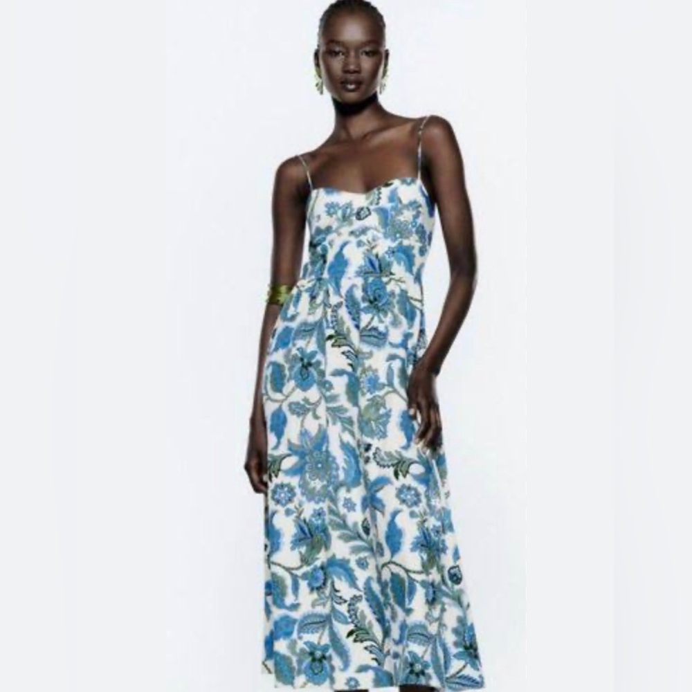 ZARA Paisley Printed Midi Dress - Picture 2 of 11
